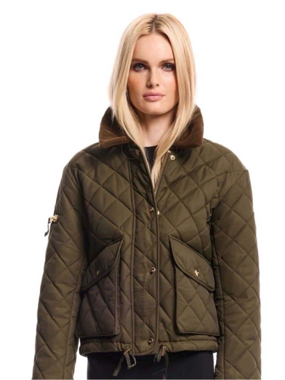 SAM. Quilted Olive Green Utility Jacket with Brown Cord Collar